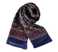 YangtzeStore Bufanda larga Charmeuse de seda satinada para hombre, Azul marino con patrón de cachemira, 63"x10"