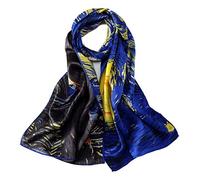 YangtzeStore Bufanda larga de seda Charmeuse con impresión artística clásica, Noche estrellada Van Gogh, 63" x 17"