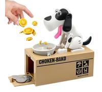 YANGUN Hucha de Juguete de Perro Hambriento Comiendo, Contadora de Monedas, Original para Niños, Caja de Ahorro Automática Roba la Moneda de Dinero (Blanco)