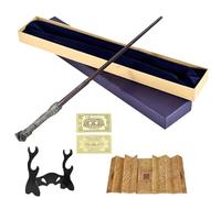 YANGUN Varita mágica de Harry con luz, 35 cm, varita mágica de Harry P de nutria, varita mágica de resina, en caja de regalo con tarjeta de hechizo, collar y tarjeta de estación, para juguetes cosplay
