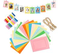 YANGWEN 20 Piezas Marcos de Fotos de Papel Kraft 10x15 cm, Guirnalda Colgante con Clips de Madera y Cuerda de Cáñamo - Decoración DIY para Bodas, Cumpleaños, Aniversarios