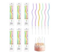 YANGWEN 36 Piezas Velas Cumpleaños, Velas Largas para Pasteles con Soporte,Espiral Metálico con Velas de Tarta de Bobina Rizada Larga y Delgada para Decoración Fiesta Boda Cumpleaños，Color Morandi