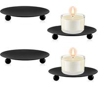 YANGWEN 4 Piezas Portavelas Negro Metal - Candelabros Decorativos con Plato Redondo para Velas de Pilar, Soporte para Hogar, Bodas y Fiestas