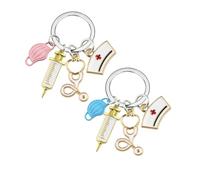 YANGWEN Llavero de la Enfermera,2 PCS Metal Llavero de Enfermera Novedad Key Nurse Keychain for Doctor Medical Student Nurse Gifts (Azul Rosa)