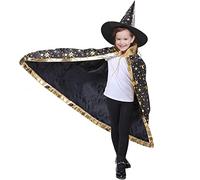 YANGWEN Witch Wizard Cloak Hat Set,Halloween Witch Wizard Cloak,Wizard Cape Witch Cloak with Hat,Halloween Costume Props for Kids Cosplay Party (Negro)