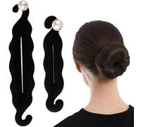 YANGWRshop 2 unidades para hacer moños de pelo, perlas, para cabello de mujer, soportes para moño perezoso para cabello de mujer, cabello fino, ondulado, largo y liso (negro)