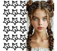 YANGWRshop 20 pinzas de pelo de estrella negra, 1.18 pulgadas, clip de estrella antideslizante, pinzas de metal con estrellas a presión, accesorios para el pelo Y2K para mujer