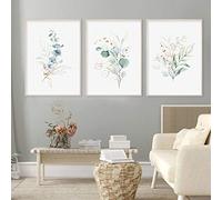 Yangxiaolei cuadros decoracion salon grandes modernos Bohemia Oro Hojas Verdes Acuarela cuadro lienzos laminas decorativos dormitorios pared 30x40cm(11.8x15.7inch) x3 Sin marco