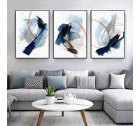 Yangxiaolei cuadros decoracion salon grandes modernos Lavado de tinta Abstracto Rojo Azul Geométrico cuadro lienzos laminas decorativos dormitorios pared 40x50cm(15.7x19.7inch) x3 Sin marco