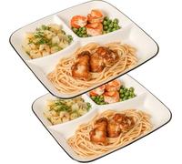 Yanhalo Platos cuadrados divididos de 9.9 pulgadas (2 piezas) para niños y adultos, plato de porcelana para dieta, platos de cerámica aptos para lavavajillas y microondas, platos de control de