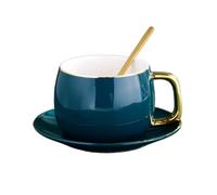 YANHAO Tazas y Platillos, Juego taza y platillo café cerámica,tazas té tarde, cuchara,empaque caja regalo,se puede agregar logotipo(Bao Green)