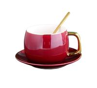 YANHAO Tazas y Platillos, Juego taza y platillo café cerámica,tazas té tarde, cuchara,empaque caja regalo,se puede agregar logotipo(Claret)