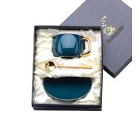 YANHAO Tazas y Platillos, Juego taza y platillo café cerámica,tazas té tarde, cuchara,empaque caja regalo,se puede agregar logotipo(Bao Green Gift Box)