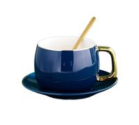YANHAO Tazas y Platillos, Juego taza y platillo café cerámica,tazas té tarde, cuchara,empaque caja regalo,se puede agregar logotipo(Blue)