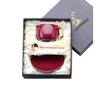 YANHAO Tazas y Platillos, Juego taza y platillo café cerámica,tazas té tarde, cuchara,empaque caja regalo,se puede agregar logotipo(Claret Gift Box)