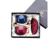 YANHAO Tazas y Platillos, Juego taza y platillo café cerámica,tazas té tarde, cuchara,empaque caja regalo,se puede agregar logotipo(Burgundy Set)