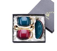 YANHAO Tazas y Platillos, Juego taza y platillo café cerámica,tazas té tarde, cuchara,empaque caja regalo,se puede agregar logotipo(Dark green suit)