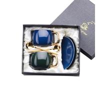 YANHAO Tazas y Platillos, Juego taza y platillo café cerámica,tazas té tarde, cuchara,empaque caja regalo,se puede agregar logotipo(Dark Green Set)