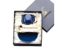 YANHAO Tazas y Platillos, Juego taza y platillo café cerámica,tazas té tarde, cuchara,empaque caja regalo,se puede agregar logotipo(Blue Gift Box)