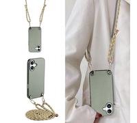 YANJIEER ESONG Cuerda Funda para Vivo V40 SE,Carcasa Ultra Fina Fibra de Carbono Cuero De PU con Correa Collar,Case Cordón Colgar para Mujeres Niñas,Antichoque Cover Verde