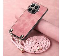 YANJIEER ESONG Cuerda Funda para Xiaomi 15T Pro,Carcasa Ultra Fina De Cuero De PU con con Correa Collar,Case Cordón Colgar para Mujeres Y Niñas,Silicona Antichoque Cover Case Rosa