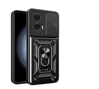 YANJIEER ESONG Funda Armor para Motorola Edge 50 Fusion, Carcasa Protectora de Militar con Cubierta de Cámara Deslizante magnetica Anillo Soporte, Dura PC Silicona TPU Anti-Choque Bumper Case Negro