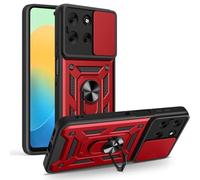 YANJIEER ESONG Funda Armor para Motorola Edge 70 Fusion 5G, Carcasa Protectora de Militar con Cubierta de Cámara Deslizante magnetica Anillo Soporte, Dura PC Silicona TPU Anti-Choque Bumper Case Rojo