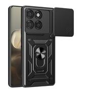 YANJIEER ESONG Funda Armor para Motorola Signature 5G, Carcasa Protectora de Militar con Cubierta de Cámara Deslizante magnetica Anillo Soporte, Dura PC Silicona TPU Anti-Choque Bumper Case Negro