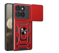 YANJIEER ESONG Funda Armor para Motorola Signature 5G, Carcasa Protectora de Militar con Cubierta de Cámara Deslizante magnetica Anillo Soporte, Dura PC Silicona TPU Anti-Choque Bumper Case Rojo
