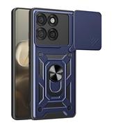 YANJIEER ESONG Funda Armor para Motorola Signature 5G, Carcasa Protectora de Militar con Cubierta de Cámara Deslizante magnetica Anillo Soporte, Dura PC Silicona TPU Anti-Choque Bumper Case Azul