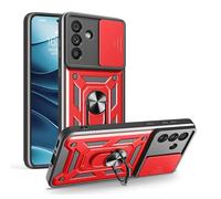 YANJIEER ESONG Funda Armor para OnePlus 15R 5G, Carcasa Protectora de Militar con Cubierta de Cámara Deslizante magnetica Anillo Soporte, Dura PC Silicona TPU Anti-Choque Bumper Case Rojo