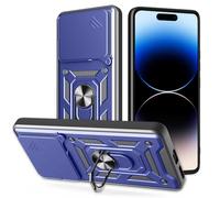 YANJIEER ESONG Funda Armor para Xiaomi Poco F7 Pro, Carcasa Protectora de Militar con Cubierta de Cámara Deslizante magnetica Anillo Soporte, Dura PC Silicona TPU Anti-Choque Bumper Case Azul