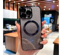 YANJIEER ESONG Funda Magnética Glitter para iPhone 17E,Carcasa Ultra Fina Estetica Transparente Suave Silicona Cute Brillante Case Compatible con Magsafe para Niñas y Mujerese Negro