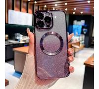 YANJIEER ESONG Funda Magnética Glitter para iPhone 17E,Carcasa Ultra Fina Estetica Transparente Suave Silicona Cute Brillante Case Compatible con Magsafe para Niñas y Mujerese Púrpura