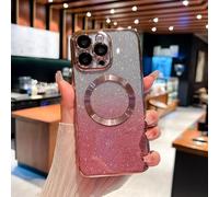 YANJIEER ESONG Funda Magnética Glitter para iPhone 17E,Carcasa Ultra Fina Estetica Transparente Suave Silicona Cute Brillante Case Compatible con Magsafe para Niñas y Mujerese Oro Rosa