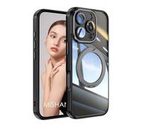 YANJIEER ESONG Funda Magnética para iPhone 16E, Carcasa Antigolpes Protectora Transparente con 360° Giratorio Anillo Soporte, Lente Cámara Protección Completa, Ultra Slim Kickstand Case Negro