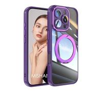 YANJIEER ESONG Funda Magnética para iPhone 16E, Carcasa Antigolpes Protectora Transparente con 360° Giratorio Anillo Soporte, Lente Cámara Protección Completa, Ultra Slim Kickstand Case Morado