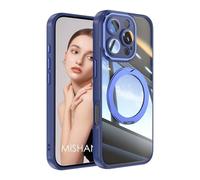 YANJIEER ESONG Funda Magnética para iPhone 16E, Carcasa Antigolpes Protectora Transparente con 360° Giratorio Anillo Soporte, Lente Cámara Protección Completa, Ultra Slim Kickstand Case Azul