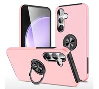 YANJIEER ESONG Funda rígida para Samsung Galaxy S24+ Plus Anillo,Carcasa Protectora de Militar con Invisible Giratorio Soporte,Fina Parachoques Funda Protectora para Teléfono a Prueba de Golpes Rosa
