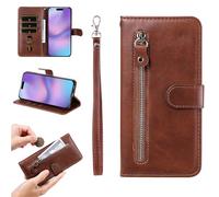 YANJIEER Funda Cartera para OPPO A9 2020 / A5 2020 / A11x / A11, Carcasa Cuero PU con Cremallera Tarjetero Correa de Mano, Cierre Magnético Soporte, Antigolpes Case Marrón