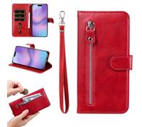 YANJIEER Funda Cartera para Realme C53 / Narzo N53 / C51 / Note 50 4G, Carcasa Cuero PU con Cremallera Tarjetero Correa de Mano, Cierre Magnético Soporte, Antigolpes Case Rojo