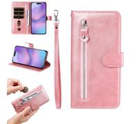 YANJIEER Funda Cartera para Xiaomi 15T Pro 5G, Carcasa Cuero PU con Cremallera Tarjetero Correa de Mano, Cierre Magnético Soporte, Antigolpes Case Rosa