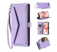 YANJIEER Funda Cartera para Xiaomi Poco F5 Pro/Redmi K60/K60Pro, Tapa Libro de Cuero PU con Correa Bandolera, Muñequera, Tarjetero, Bolsillo Efectivo, Soporte, Antigolpes Púrpura