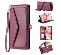 YANJIEER Funda Cartera para Xiaomi Poco F5/Redmi Note 12 Turbo, Tapa Libro de Cuero PU con Correa Bandolera, Muñequera, Tarjetero, Bolsillo Efectivo, Soporte, Antigolpes Rojo
