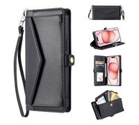 YANJIEER Funda Cartera para Xiaomi Poco M4 Pro/Redmi Note 11T/Note 11S 5G, Tapa Libro de Cuero PU con Correa Bandolera, Muñequera, Tarjetero, Bolsillo Efectivo, Soporte, Antigolpes Negro