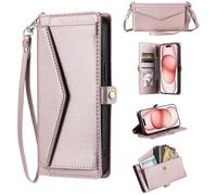 YANJIEER Funda Cartera para Xiaomi Redmi Note 13 Pro 4G, Tapa Libro de Cuero PU con Correa Bandolera, Muñequera, Tarjetero, Bolsillo Efectivo, Soporte, Antigolpes Rosa