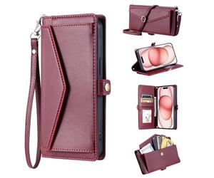 YANJIEER Funda Cartera para Xiaomi Redmi Note 15 Pro+/Pro Plus, Tapa Libro de Cuero PU con Correa Bandolera, Muñequera, Tarjetero, Bolsillo Efectivo, Soporte, Antigolpes Rojo