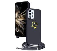YANJIEER Funda para Samsung Galaxy A23 4G/5G con Cuerda, Carcasa Bonito Patrón de Corazón para Niñas Mujeres, Ajustable Correa de Cuello Cadena, Silicona Fina Cover Cordón Case Negro