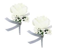 YANJINGHE 2 Piezas Broche de Flores de Boda Rosa, Boutonniere de Boda, Artificial Rosa Flor Broche, Hecho a Mano Novio Ramillete con Pin y Clip para Bodas, Fiestas de Graduación, Fiestas (Blanco)