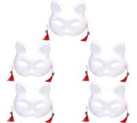 YANJIY Juego De 5 Mascaras Gato Blancas, Máscara De Gato De Plástico Para Decorar, DIY Máscaras Blancas Para Pintar, Con Campana, Máscara De Gato Para Niño Adulto, para Cosplay, Carnaval, Halloween